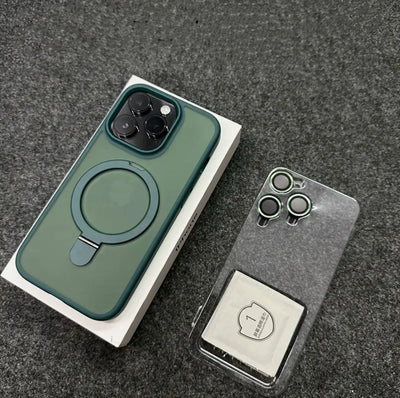 Metal Ring Stand Matte Magnetic Case for Magsafe IPhone 17 Air 15 14 13 12 11 16 Pro Max Plus with Lens Protector Mac Safe Cover