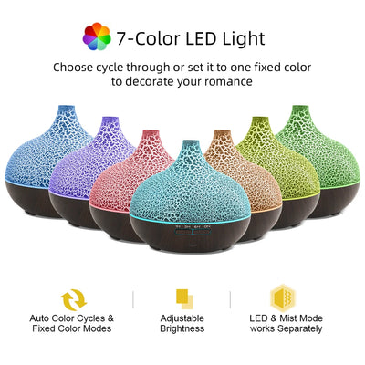 550ml Ultrasonic Humidifier with 7 Colors LED Lights Aromatherapy Essential Oil Diffuser  Water Tank