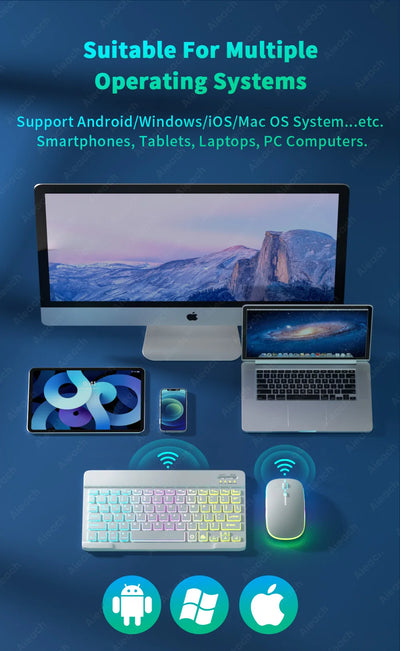 Wireless Tablet Keyboard with Rainbow Backlit for iPad - Smarsty