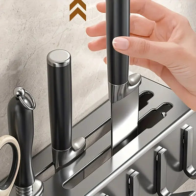Wall Mounted Kitchen Knife Pot Cover Storage Rack Metal Kitchen Shelf Skeletonized Drainage Easy To Clean Chopstick Organizer