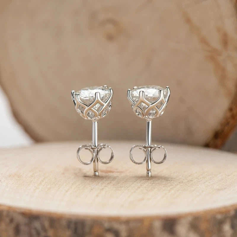 Moissanite Stud Earrings Sterling Silver VVS D Sparkle - Smarsty