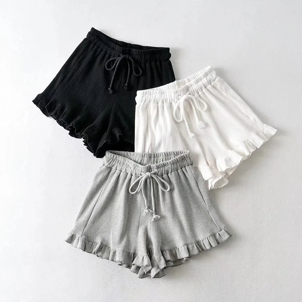 Casual Elastic-waisted Sweatpants Fashion Y2K Summer Waffle Shorts High Waist Lace Hot Pants Women