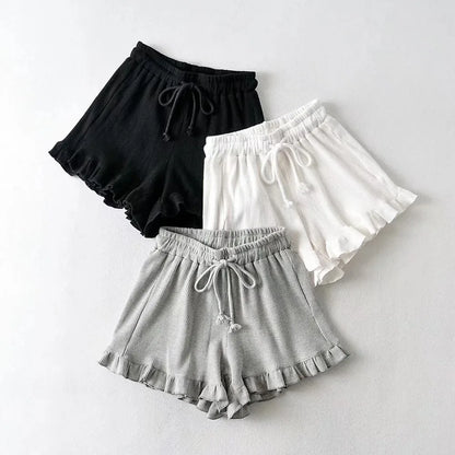 Casual Elastic-waisted Sweatpants Fashion Y2K Summer Waffle Shorts High Waist Lace Hot Pants Women