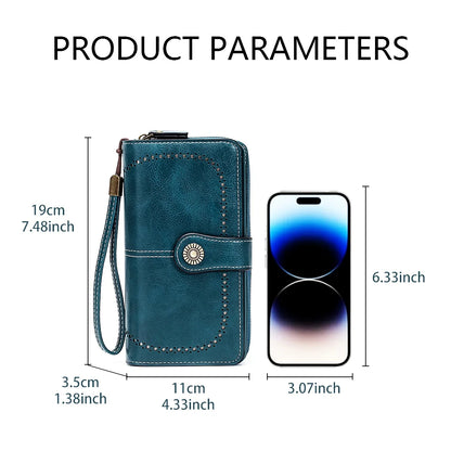 Rfid Anti-Theft Wallet for Men and Women, European and American Retro Leather Long Wallet Clutch, Oil Wax Leather Cut Out Multi-Card Slot Wallet, Large Capacity Zipper 70% off Clutch Bag, Card Holder Coin Purse Hand Bag - Smarsty