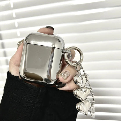 Luxury Silver Earphone Case with Heart Keyring - Smarsty