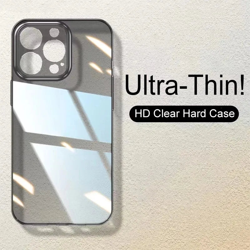 Ultra Thin PC Hard Crystal Clear Case For iPhone 17 16 15 14 Plus 13 12 11 Pro Max XR Glossy Transparent Camera Protection Cover