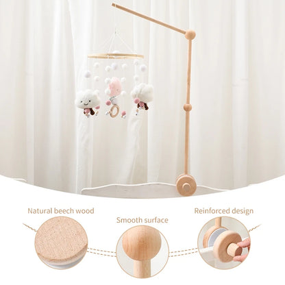 Baby Crib Mobile Rattle Toy For 0-12 Months Cartoon Felt Forest Animal Bed Bell Hanging Wooden Bracket Mobile Newbaby Rattle Toy