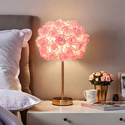 High-End LED Table Lamp with 52 Rose Flower Shade, Polished Metal Base for Bedside, Living Room, and Office Decor