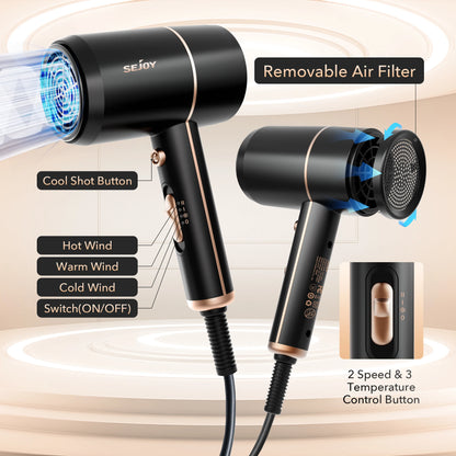 Sejoy 1800W Negative Ion Hair Dryer with Temperature Control - Smarsty