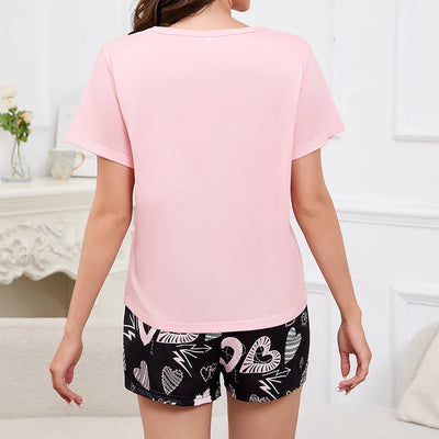 Women's Short Sleeve Crew Neck Top With Shorts And Pants 3 Piece Loungewear Sleepwear Lounge Sets Nighty Print Casual Pajama Set - Smarsty