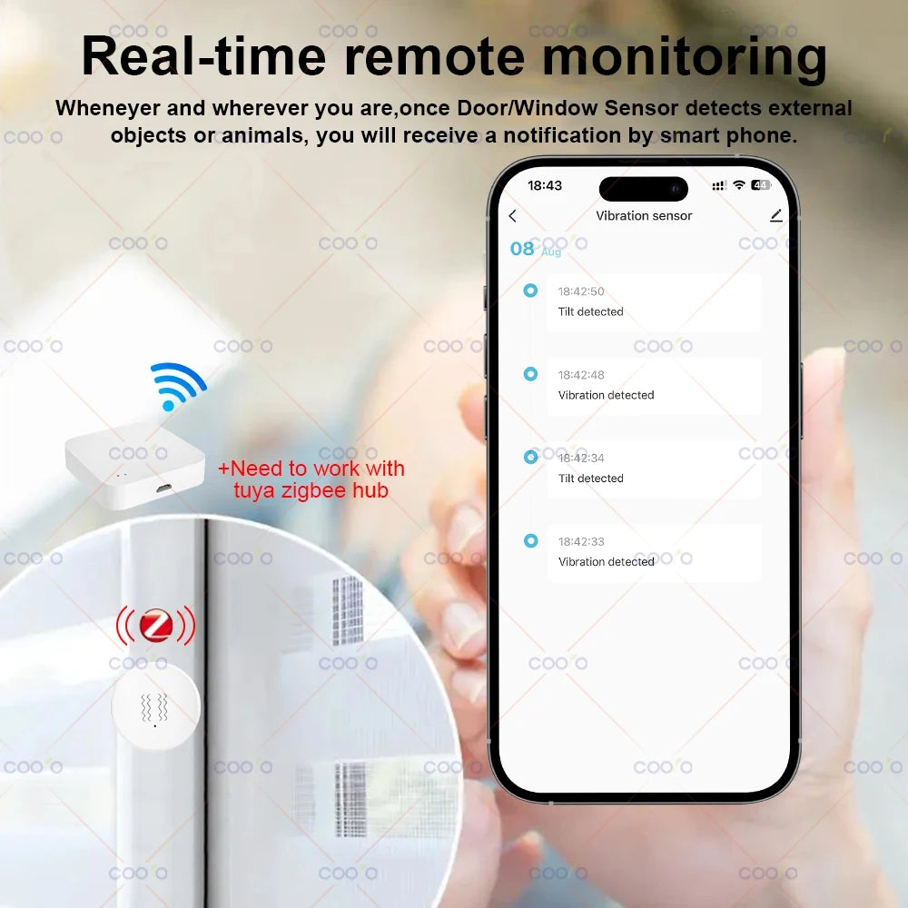 Tuya Zigbee Smart Vibration Sensor Detection Smart Life App Notification Real-Time Motion Shock Alarm Record