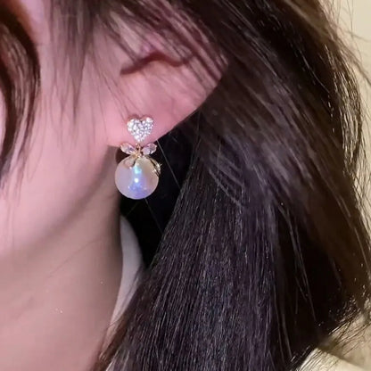 Pearl Long Earrings With Rhinestones For Wedding Fashion - Smarsty