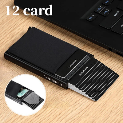 Automatic Flip Card Side Push Card Holder Sleeve Large Capacity 12 Cards Slot Metal Cards Box Men Credit Card Anti-theft Wallets - Smarsty