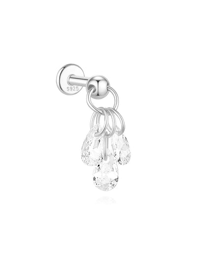 925 Sterling Silver Lotus Tassel Zircon Stud Earrings - Smarsty