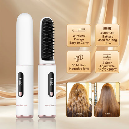 MAXGROOM Cordless Ionic Hair Straightener Brush Fast Heating - Smarsty