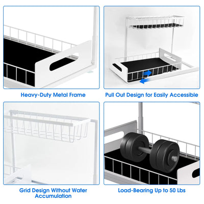 Under Sink 2 Tier Sliding Cabinet Basket Organizer Drawer Pull Out Cabinet Multi-Purpose Sink Organizer for Bathroom Kitchen by Smarsty