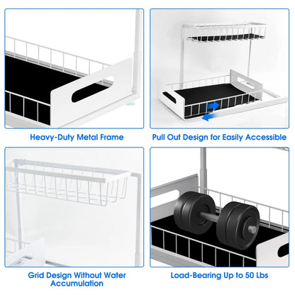 Under Sink 2 Tier Sliding Cabinet Basket Organizer Drawer Pull Out Cabinet Multi-Purpose  Sink Organizer for Bathroom Kitchen