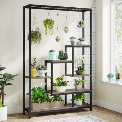 Tribesigns 5 Tiers Tall Indoor Plant Stand 70.9 inches Large Metal Plant Shelf with 10 PC S Hanging Hooks for Garden - Smarsty