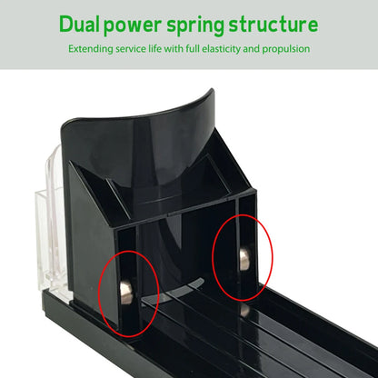 Canned Beverage Push Rack Drink Organizer Dispenser Spring Push Adjustable Width Storage Shelf E-shaped Glide for Kitchen Fridge