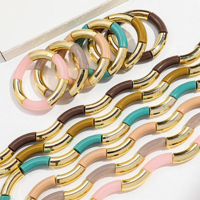 Trendy 4 Piece Set of Handmade Acrylic Bead Bracelets - Smarsty