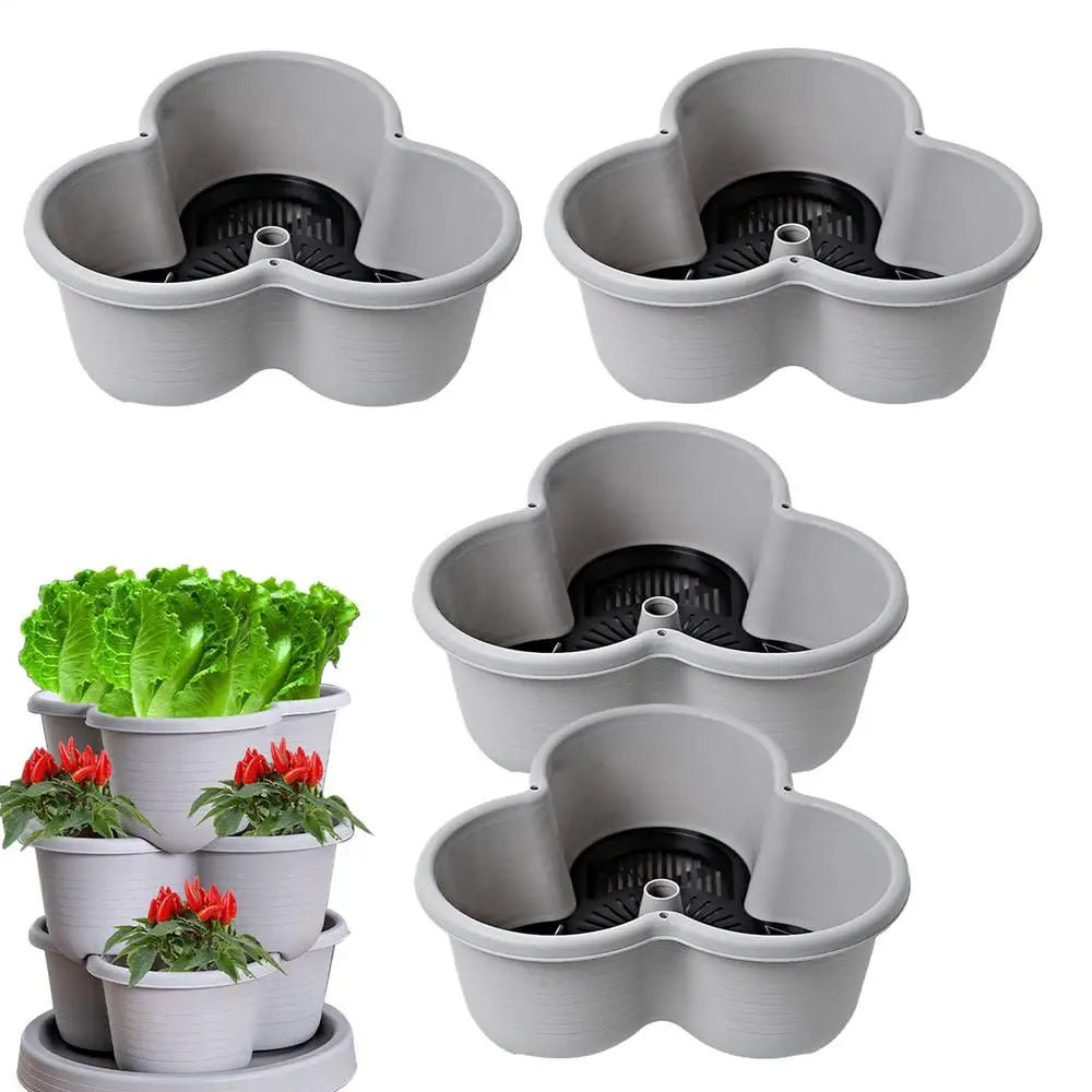 Plastic Stackable Vertical Flower Pot Multi-layer Garden Planter Tower with Movable Casters for Strawberry vegetable Frame Grow