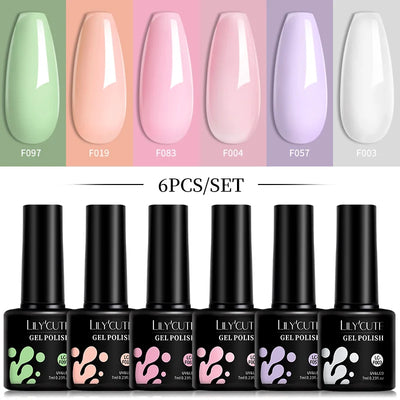 LILYCUTE 6 Pcs Gel Nail Polish Set Bright Pink Varnish - Smarsty