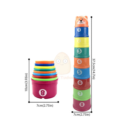 Baby Toys Stacking Cup Cartoon Early Educational Learning Color Number Nesting Sorting Bath Shower Play Water Sand Game For Kids - Smarsty