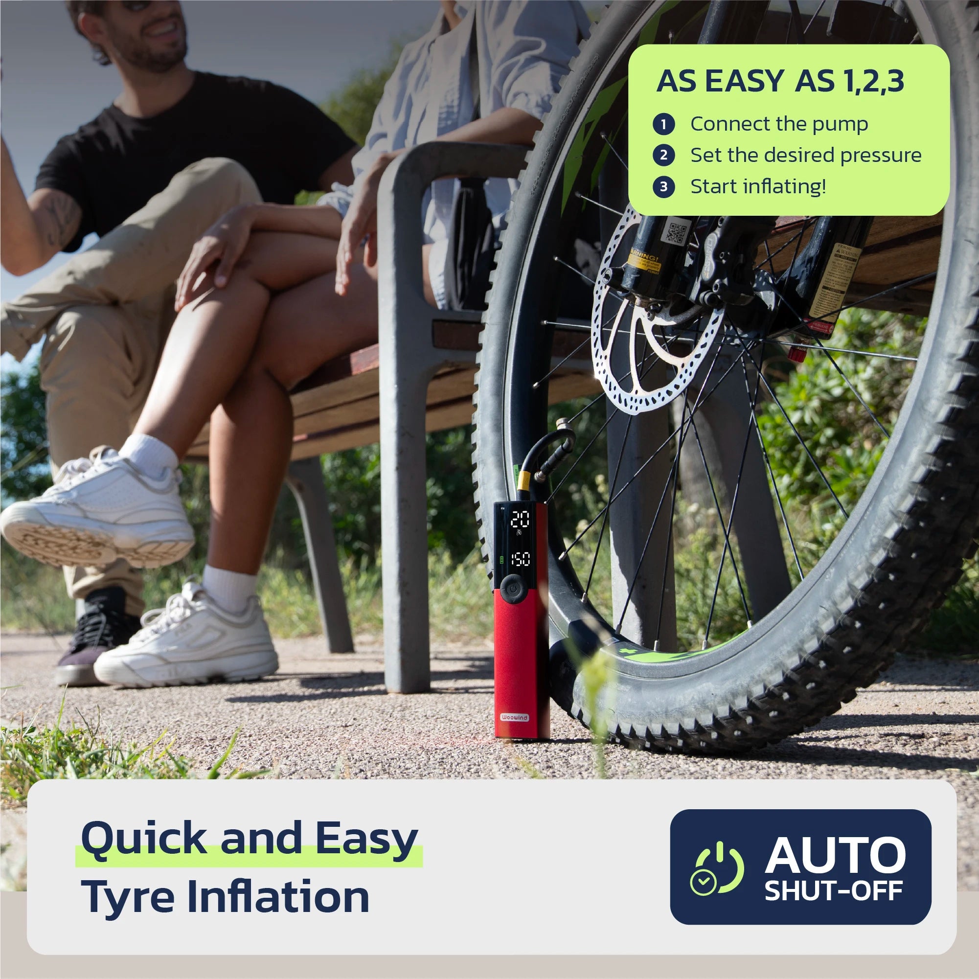 Woowind BP188 Bike Pump The Pro Electric Bicycle Pump Tire Inflator Portable Air Compressor - 150 PSI