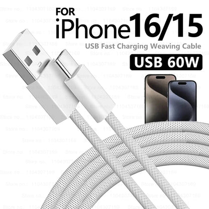 Original 60W USB to USB-C Carplay Fast Charging Cable For Apple iPhone 17 16 Pro Max 15 Plus Type C Charge Xiaomi Samsung Cable - Smarsty