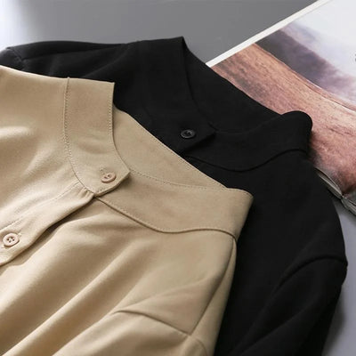 Woman Spring Autumn Style Blouses Shirt Lady Long Lantern Sleeve Stand Collar Loose Blusas Tops DF4847 - Smarsty