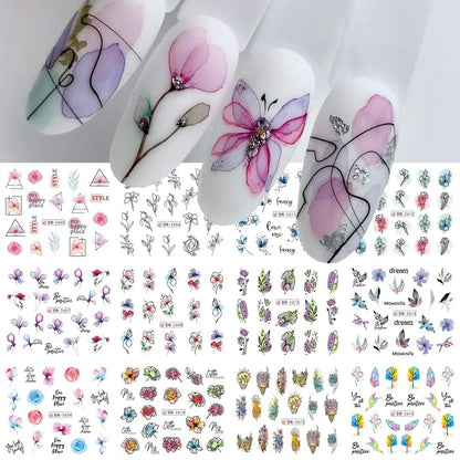 12 Piece Summer Floral Nail Art Stickers for Vibrant Designs - Smarsty