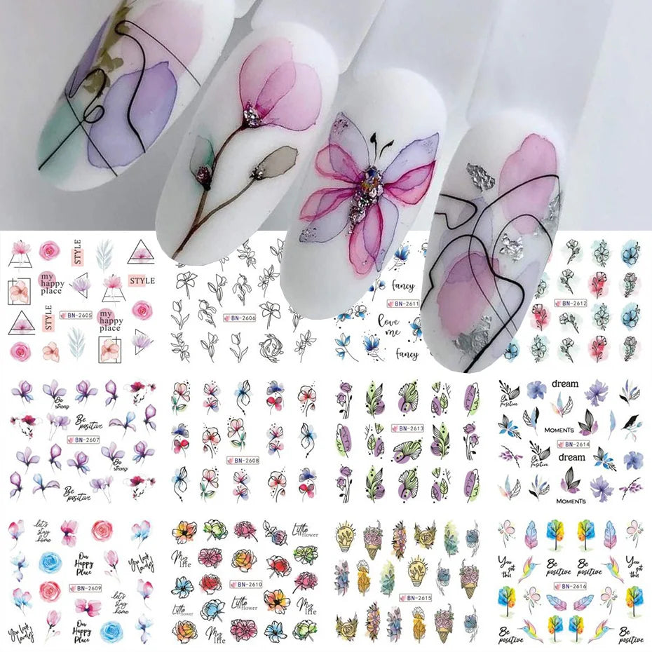 12 Piece Summer Floral Nail Art Stickers for Vibrant Designs - Smarsty
