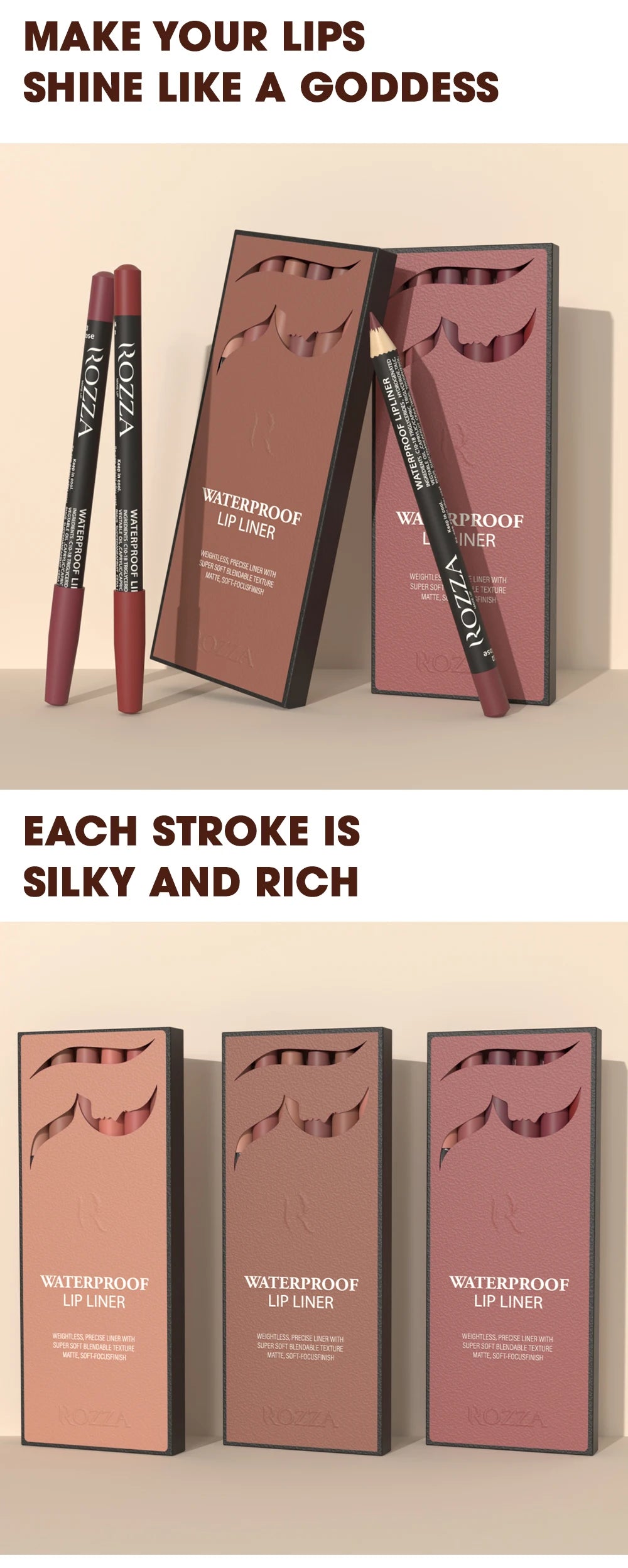 Rozza Waterproof Lip Liner Pencil Set for Long Lasting Wear - Smarsty