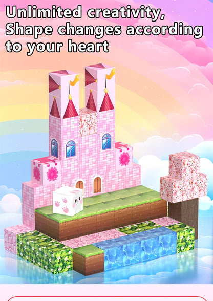 Pink castle magnetic building block set, suitable for boys and girls over 3 years old DIY to improve hand skills and creativity by Smarsty