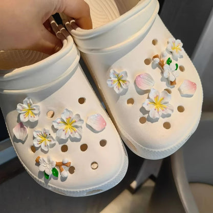 3D Cherry Flowers Set Shoe Charms Clogs Accessoriess DIY Slide Sandals Garden Shoe Decor Buckle Beach Bag Pins Girls Women Gifts