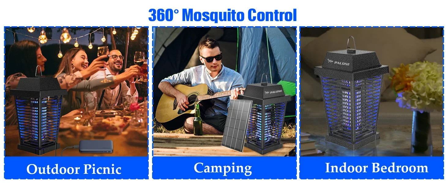 Solar Bug Zapper 4500V Electric Mosquito Zapper Outdoor,USB-C and Solar Panel Dual Charging Electric Zapper Racket with UV Light