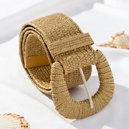 Retro Women Braided Wide Pin Buckle Belt Summer Fashion - Smarsty