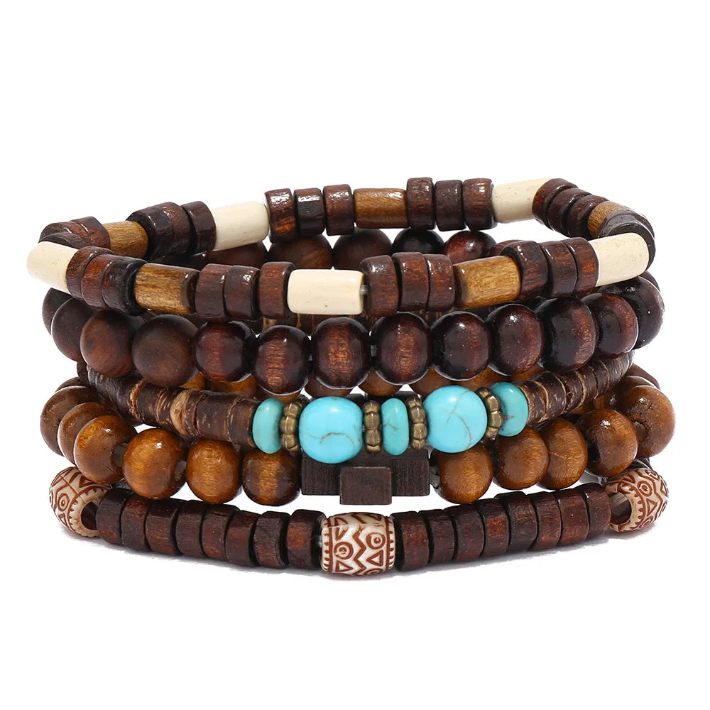 Ethnic Wood Bead Cactus Charms Bracelets for Women - Smarsty