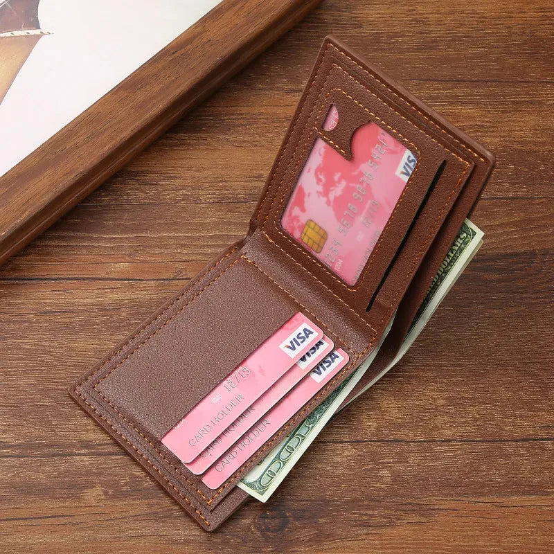 Men's wallet, leather short multiple card holder, wallet, credit card, ID card holder, casual men's business men's double fold - Smarsty