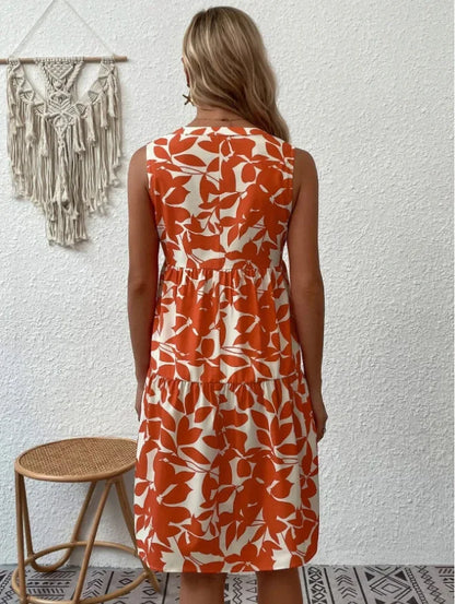 Women Boho Print Mini Dress Summer Elegant Sleeveless V Neck Ruffle A Line Tank Dress Casual Loose Oversize Beach Party Sundress - Smarsty