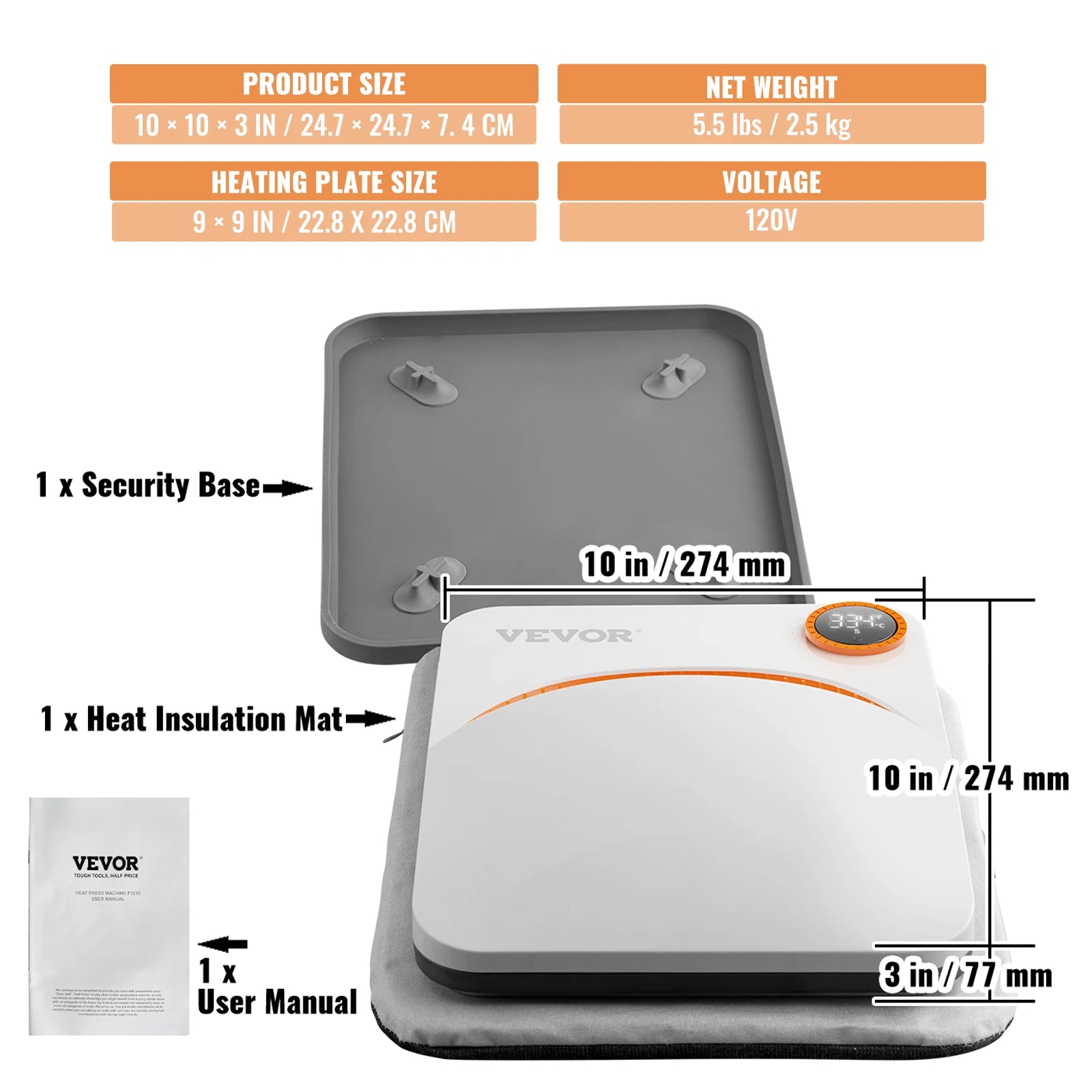SucceBuy 9x9/12x10 in Portable Heat Press Machine DIY Shirt Printing Multifunctional Sublimation Transfer HTV Vinyl T-shirt Bag - Smarsty
