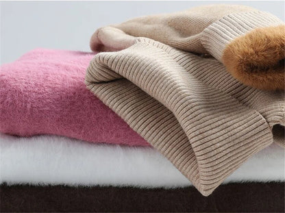 Turtleneck Winter Sweater Women Elegant Thicken Velvet Lined Warm Sueter Knitted Pullover Slim Tops Jersey Knitwear Jumper New - Smarsty