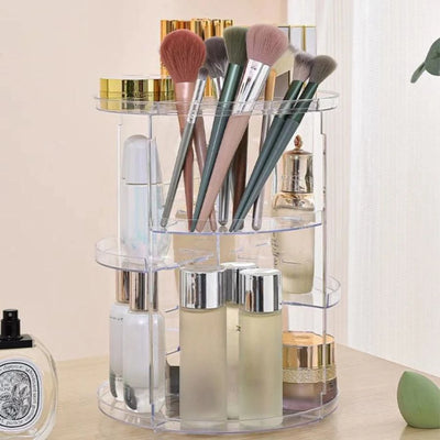 1pc Cosmetic Organiser, 360 degree rotatable adjustable cosmetic storage display case, easy assembly required by Smarsty
