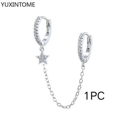 925 Sterling Silver Hoop Earrings White Crystal Luxury - Smarsty