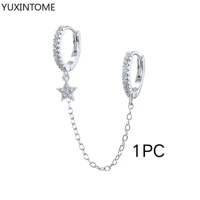 925 Sterling Silver Hoop Earrings White Crystal Luxury - Smarsty
