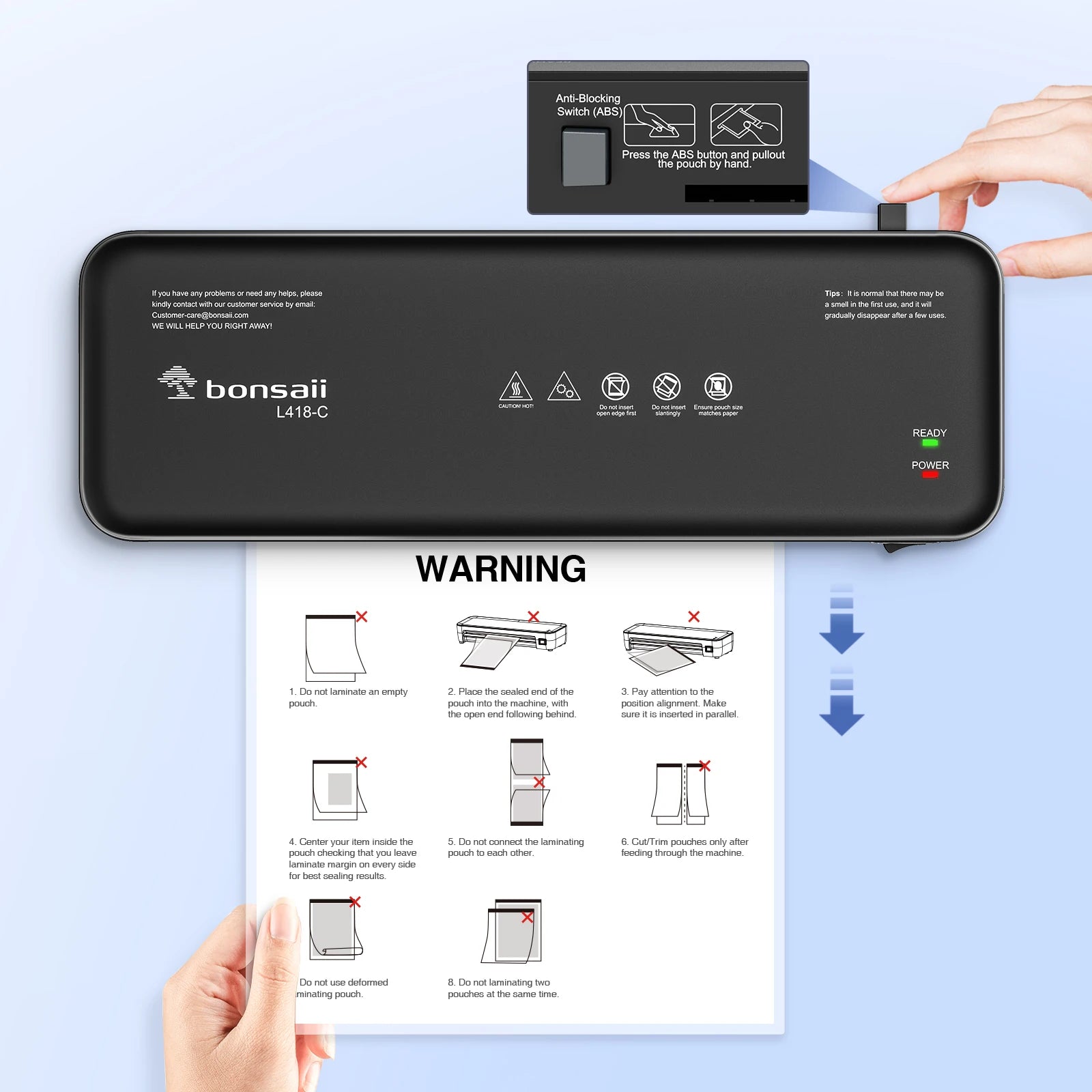 Bonsaii 9-Inch Thermal Laminator with Never Jam Tech for Docs, Posters, Photos - Simple & Convenient for Home, Office, School