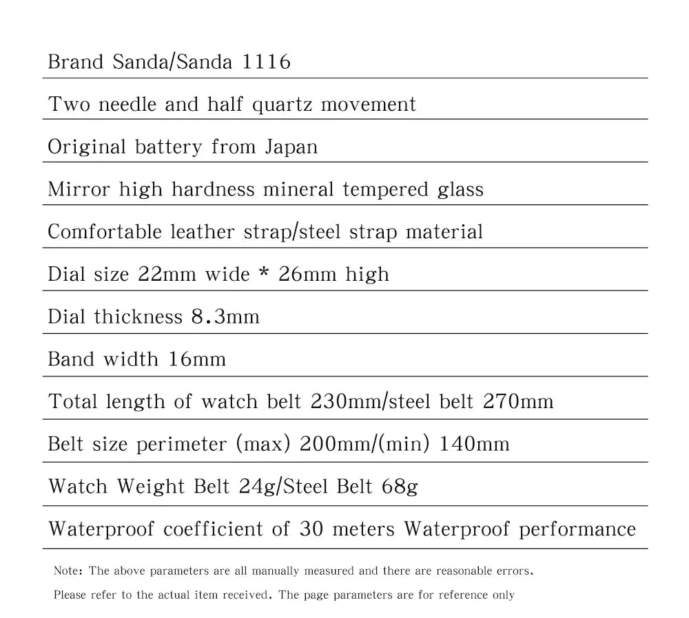 SANDA 1116 Women's Luxury Quartz Watch with Leather Strap - Smarsty