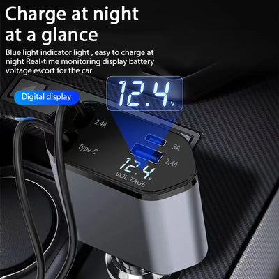 120W Car Charger Retractable USB Type C Fast Charge - Smarsty
