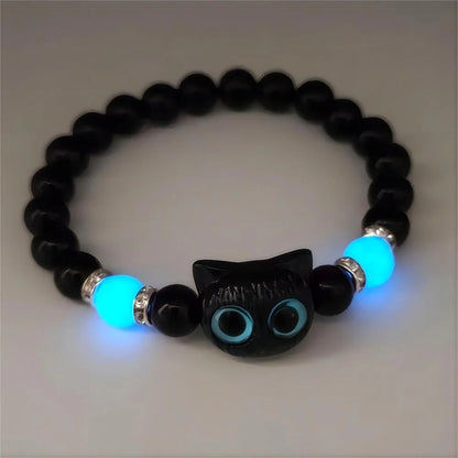 1 PC Matching Bracelets Couples Women Men Luminous Cute Cat Friendship Bracelete Black White Cat Head Bead Strand Bracelet - Smarsty