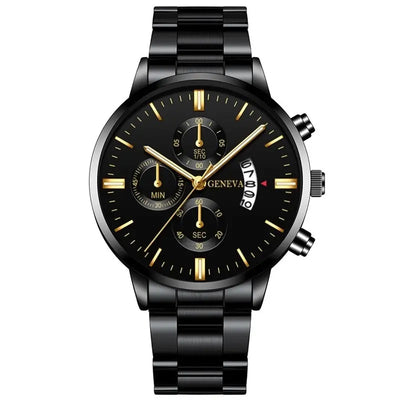 Luxury Black Stainless Steel Men's Watch with Calendar Feature - Smarsty